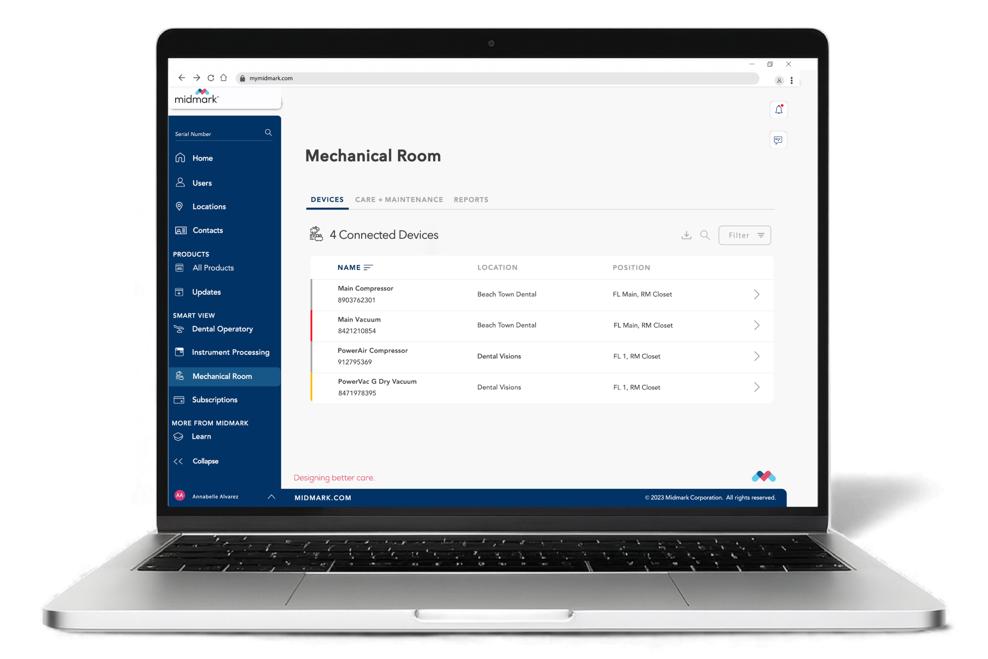 Midmark dashboard on laptop