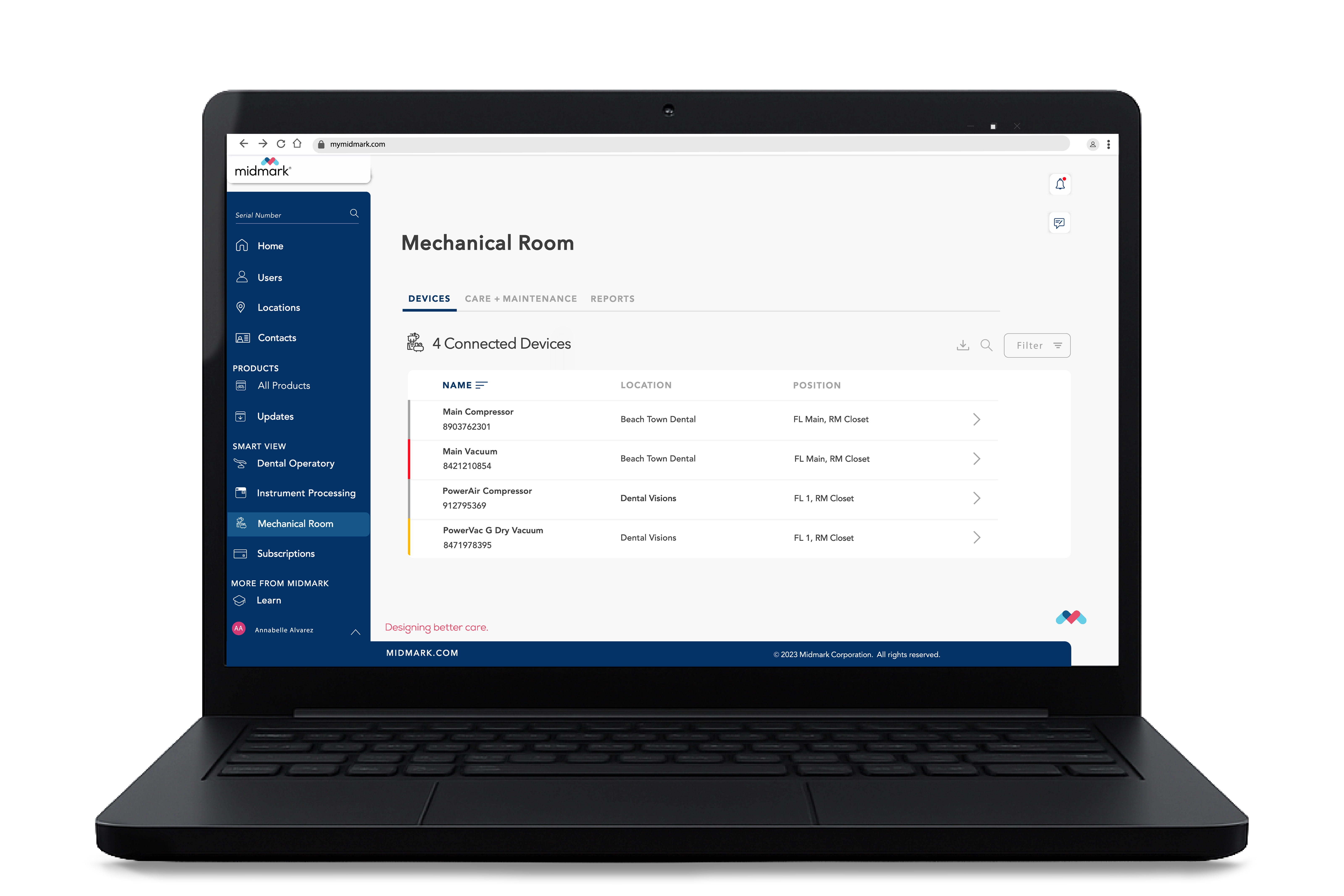 Midmark dashboard on laptop
