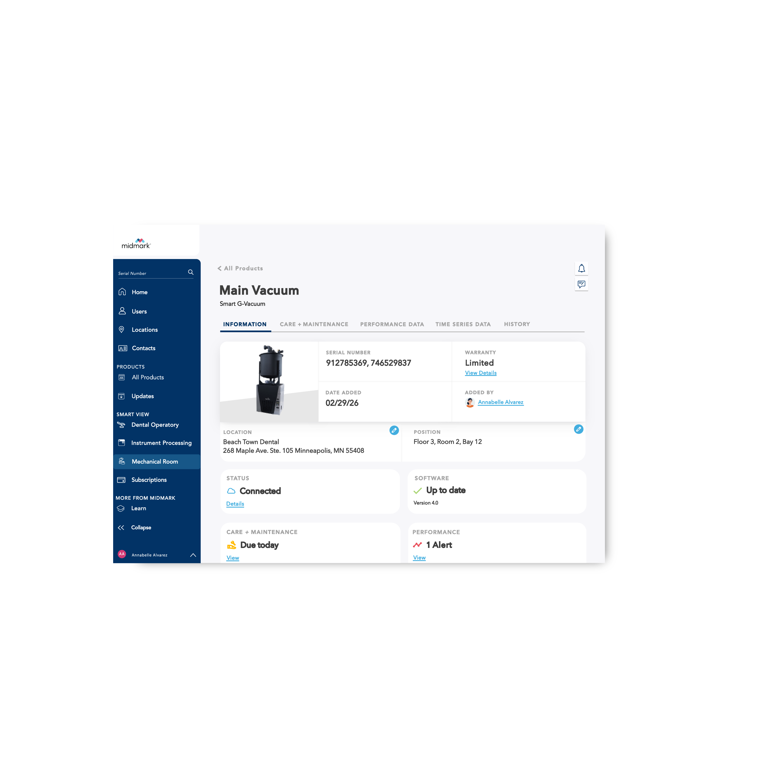 Midmark dashboard on small screen