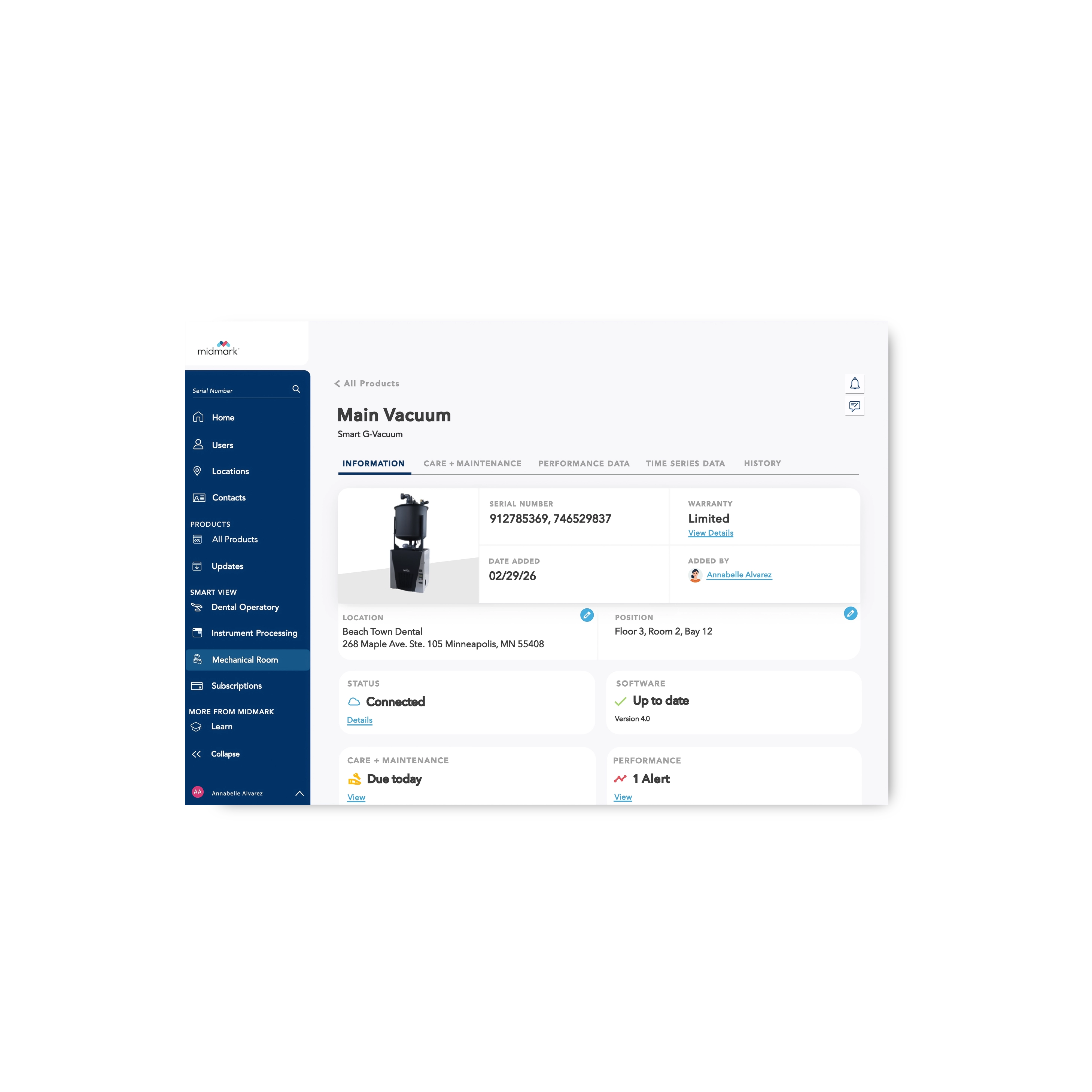 Midmark dashboard on small screen