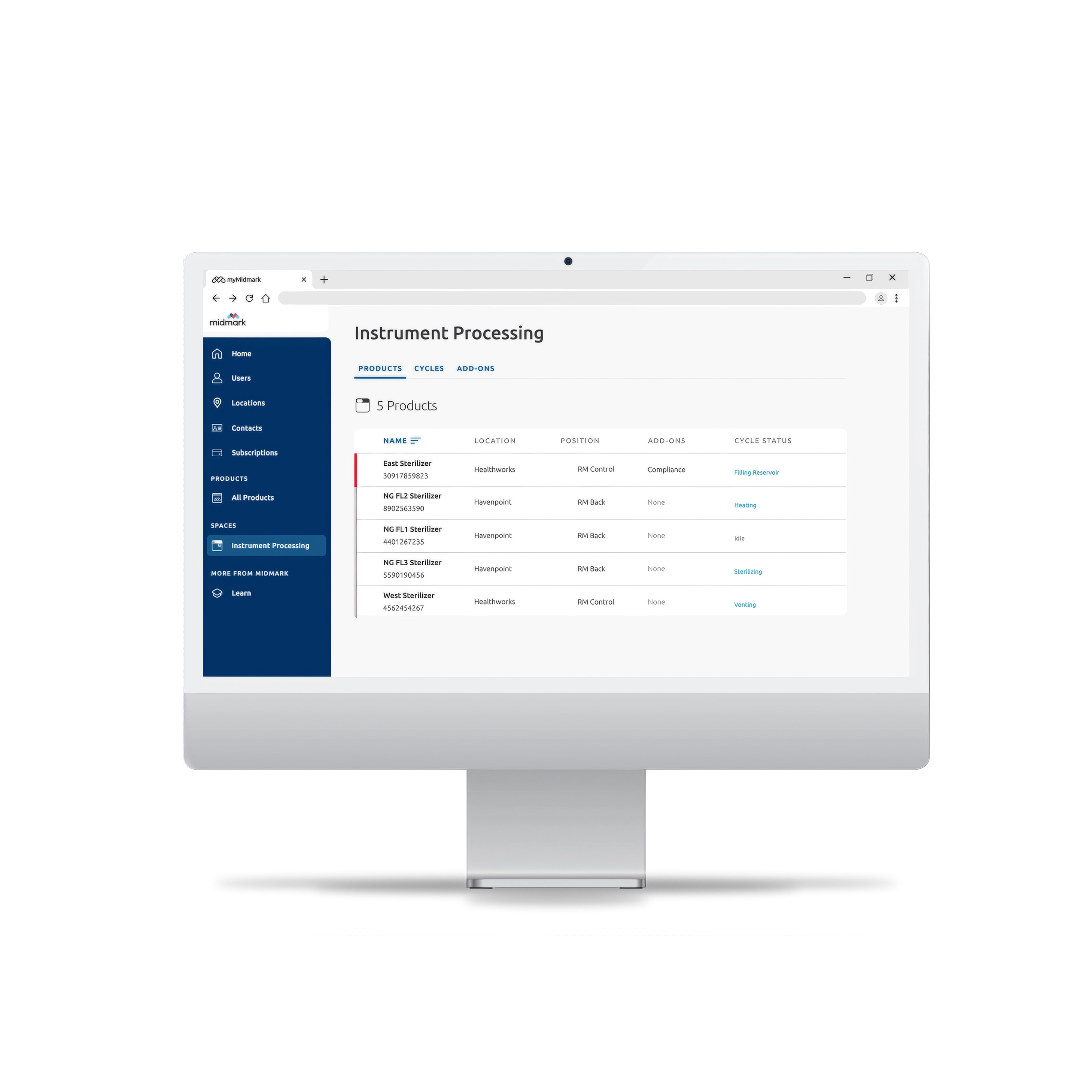 Midmark dashboard on laptop