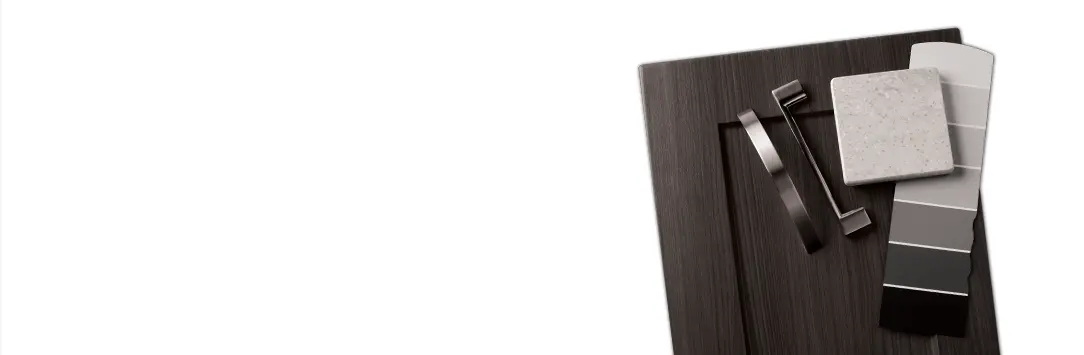 wood cabinet door with handles and paint samples