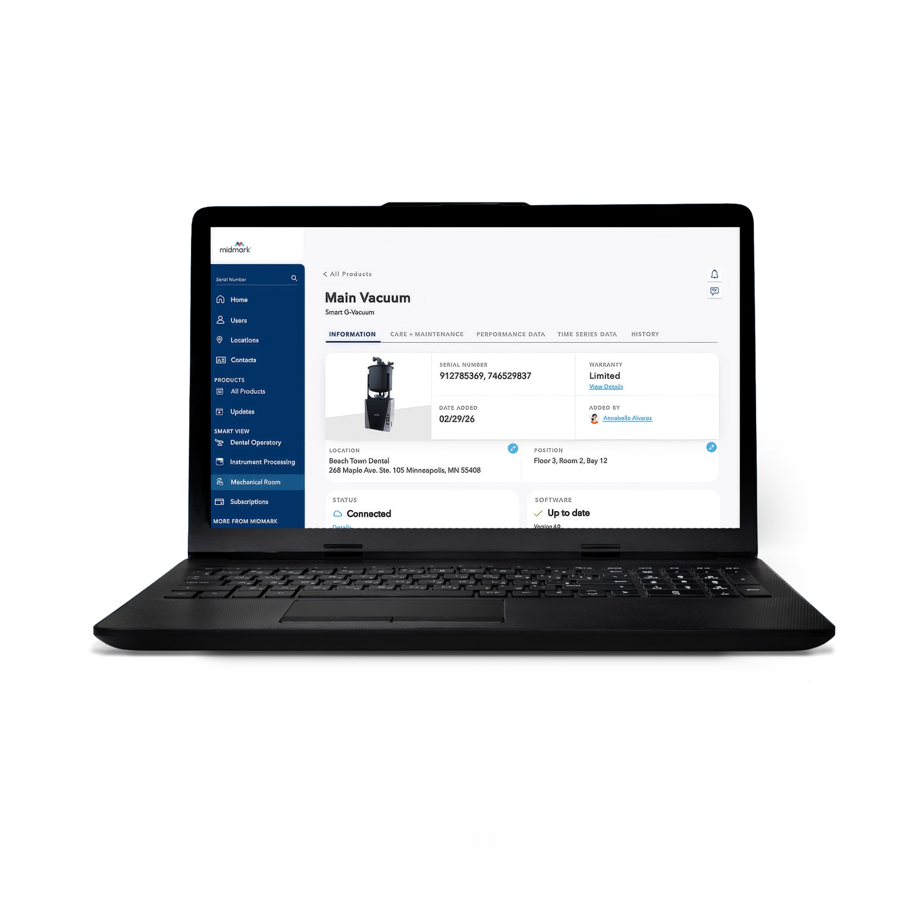 Midmark dashboard on small screen