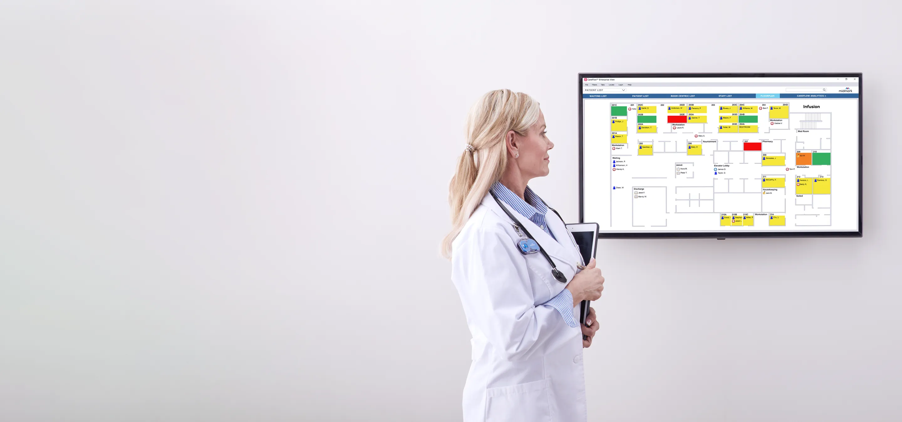 doctor viewing oncology floorplan
