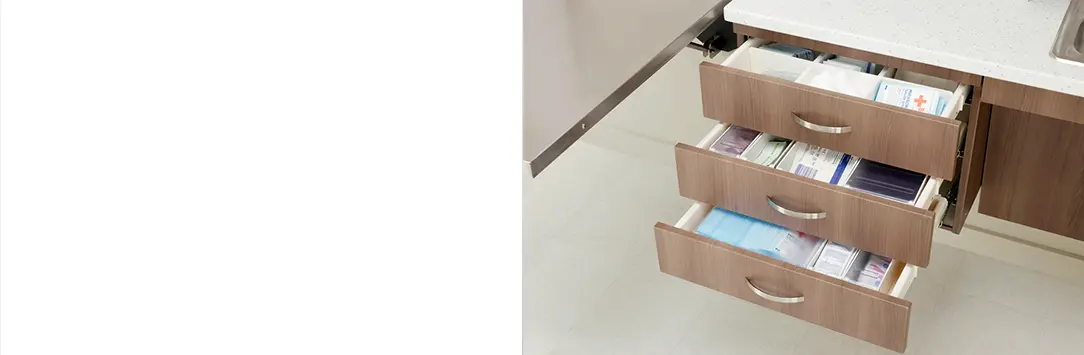 three drawers pulled out