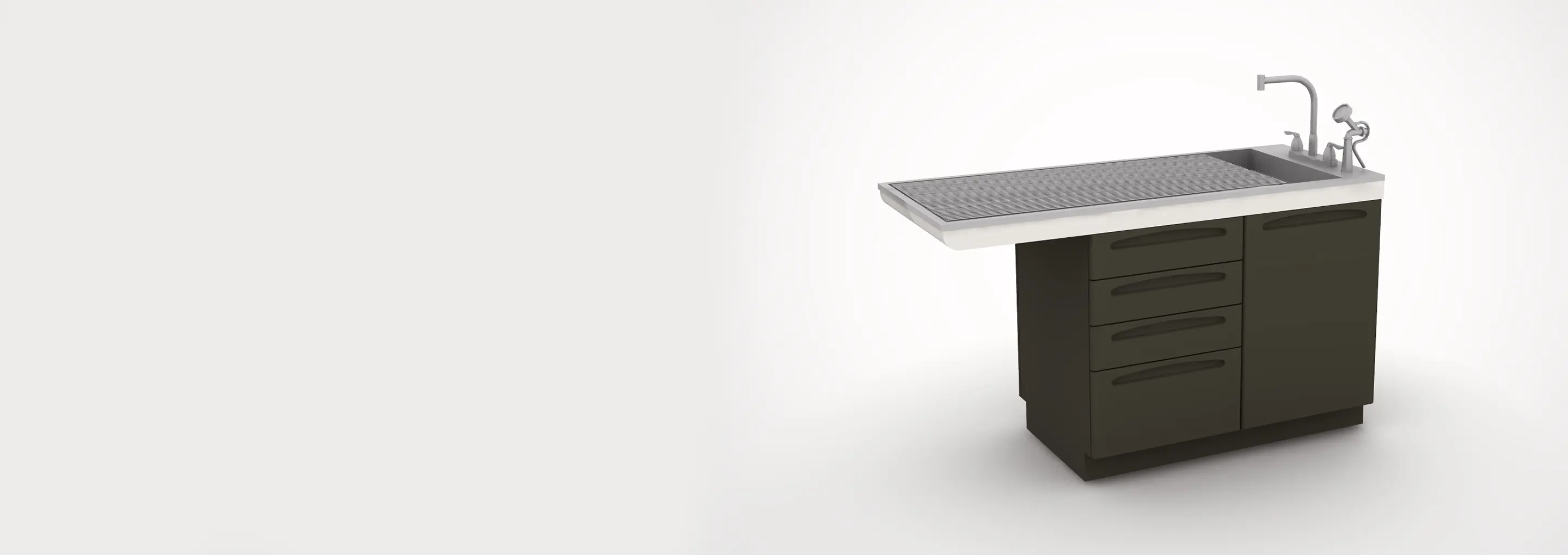 midmark veterinary treatment table with sink on white background