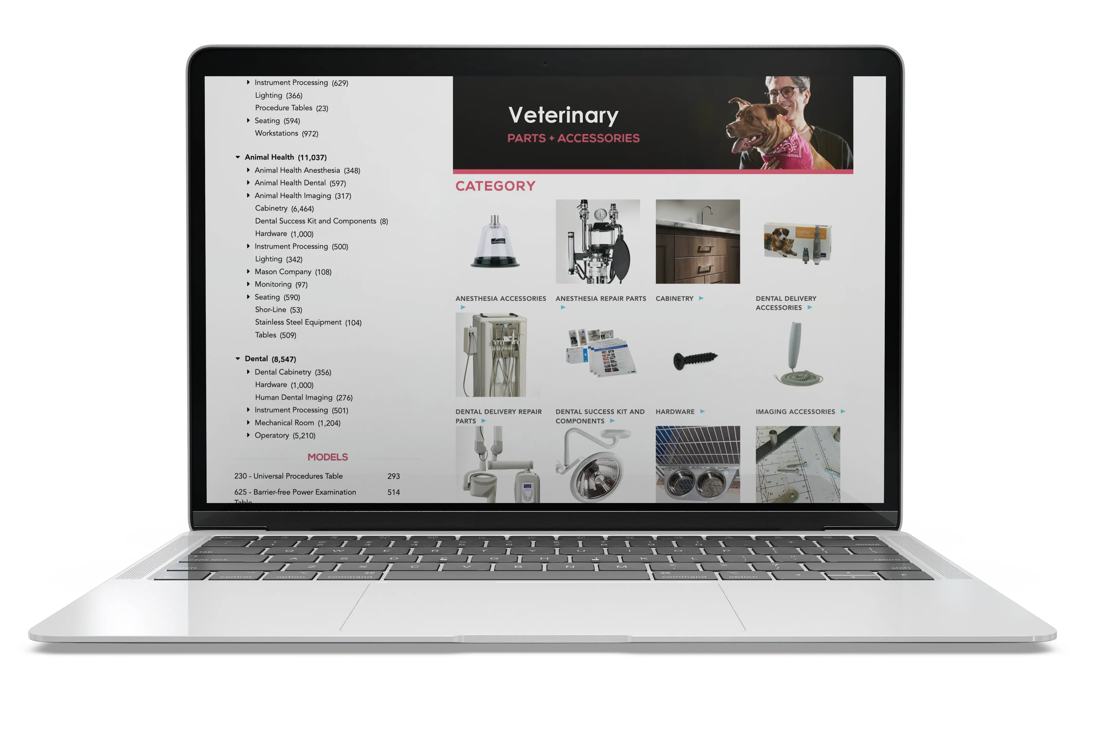 Laptop displaying Veterinary Service Parts and Accessories Website