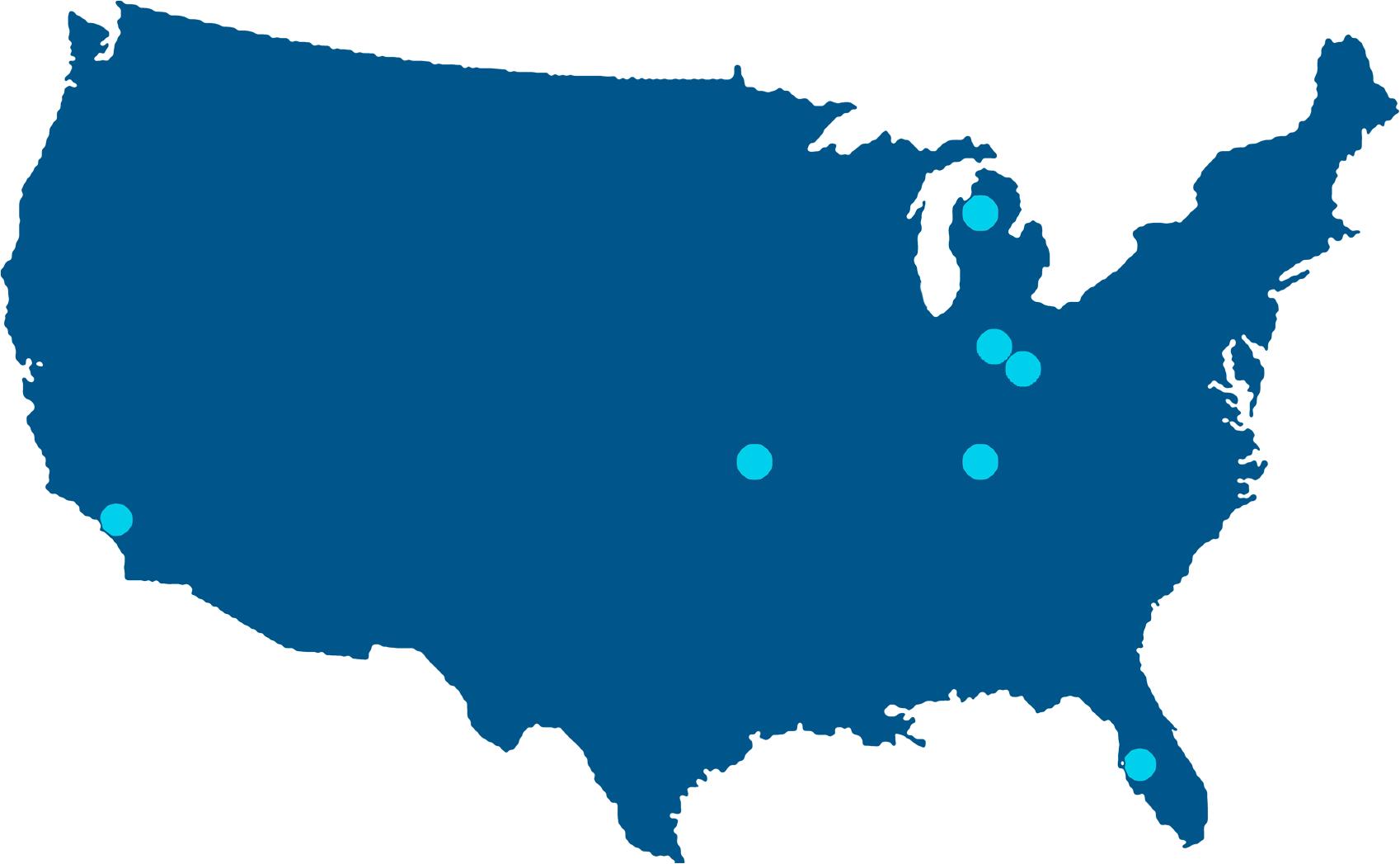 Midmdark Locations on United States of America Map