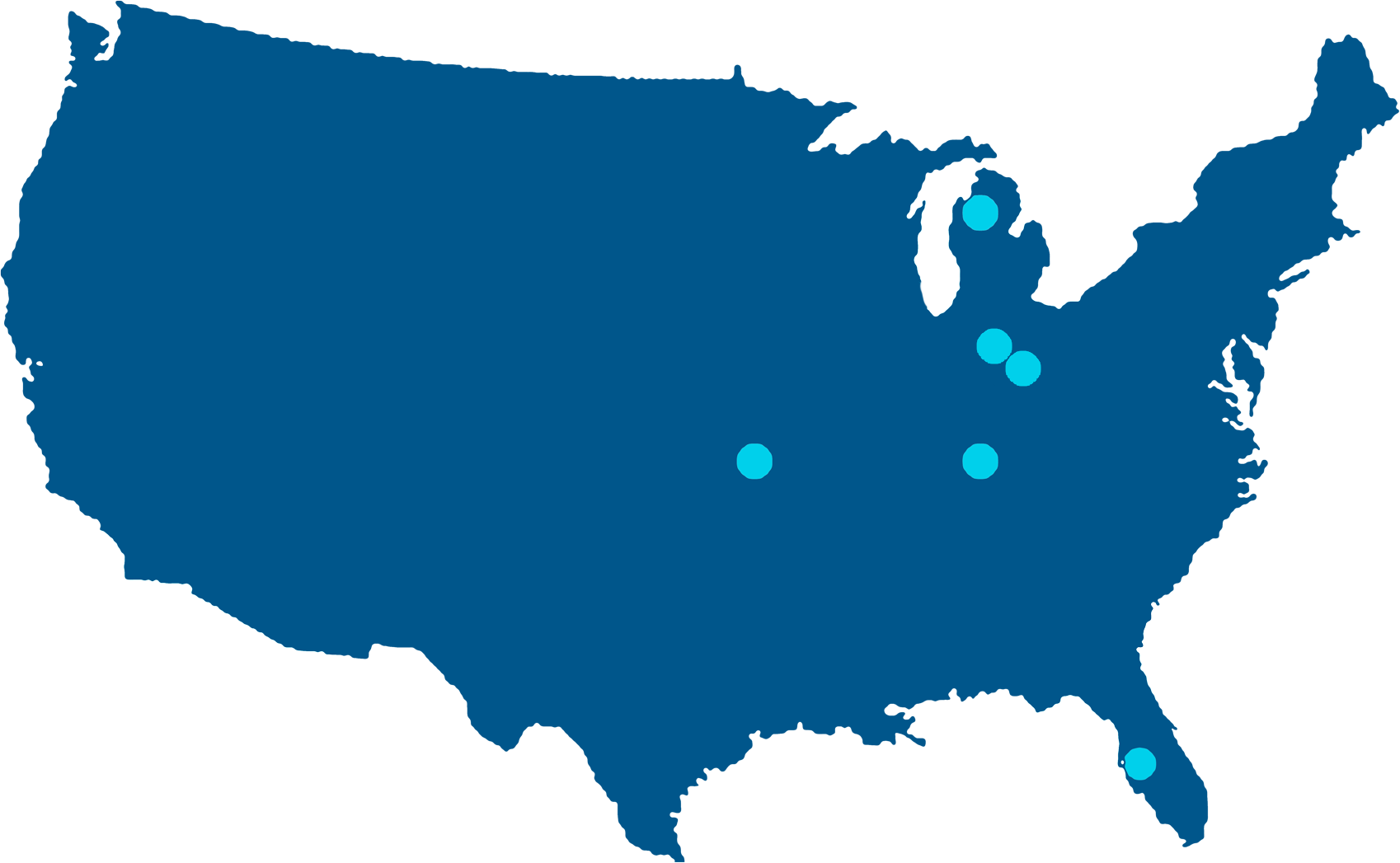 Midmdark Locations on United States of America Map