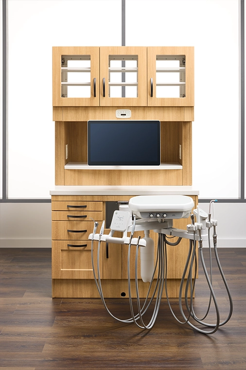 Midmark Synthesis dental treatment station with integrated clinical-grade cabinetry