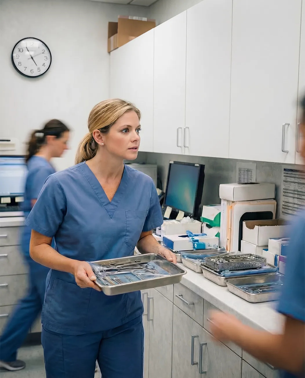 Nurse in ASC trying to get tools into sterilizer but can't due to full capactiy