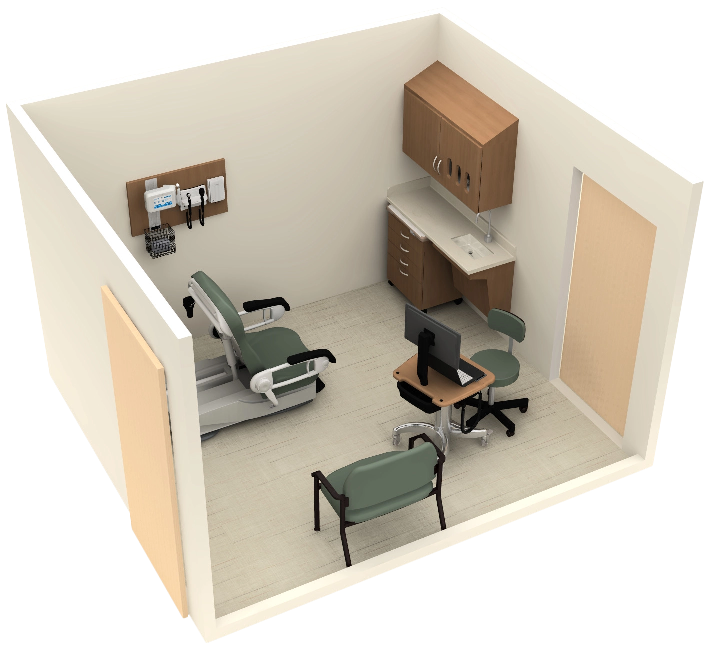 Dual access room layout with Midmark products