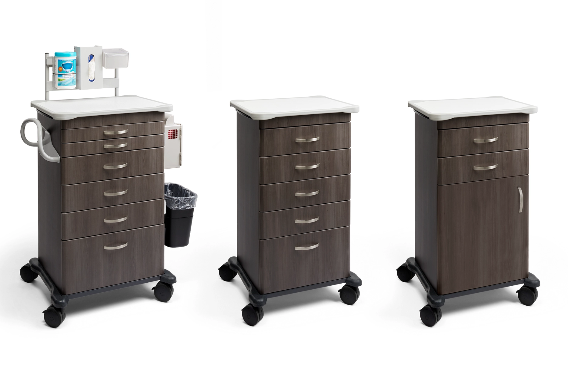 alternate procedure cart configurations on wheels for medical workspaces