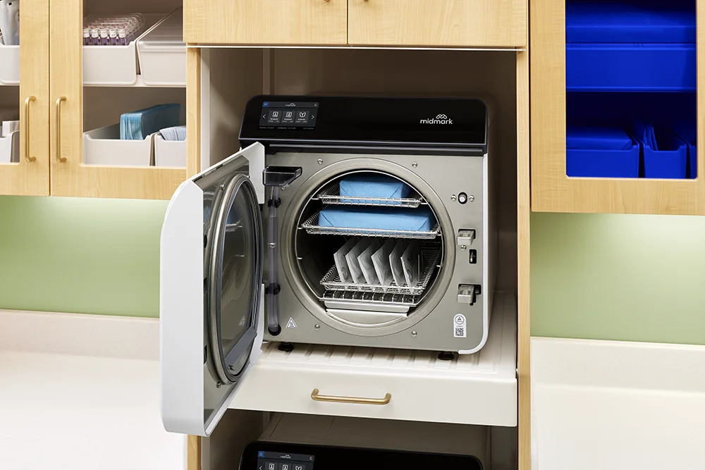 Inside view of a Midmark Steam Sterilizer with the door open