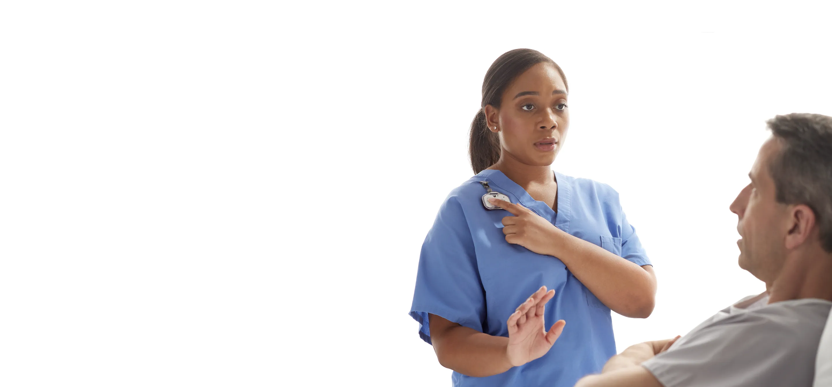 patient with nurse wearing midmark rtls badge